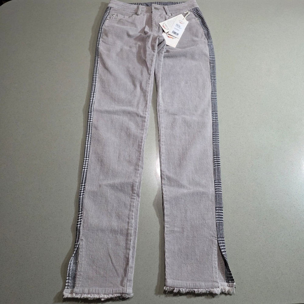 BNCI Boundless North Soft Cord Skinny Pants Gray Houndstooth Stripe Size 24 NEW